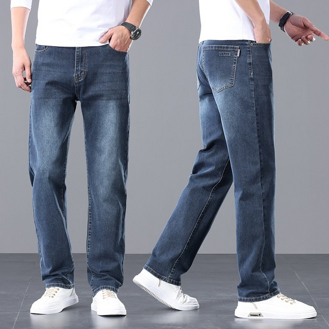 wassup 남자 청바지여름용 얇은 일자핏 스판 남자 청바지 빅싸이즈 널찍하다 바지