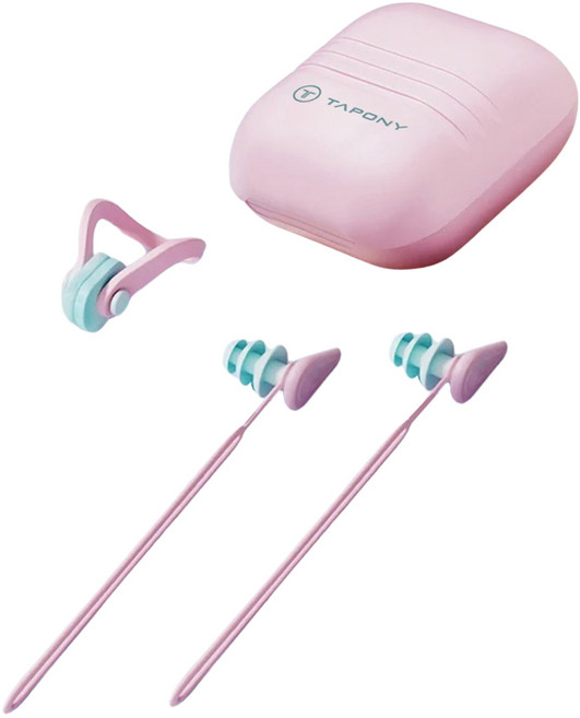 TAPONY 수영 귀마개 코마개 세트 실리콘 이어플러그 코드부착형귀마개, 핑크(귀마개코마개), 1세트