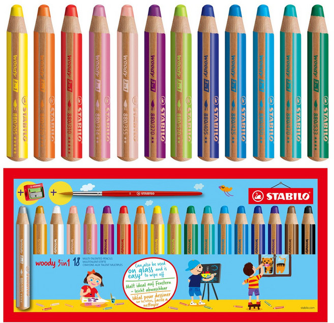스타빌로 3in1 우디 색연필, 18색, 1개