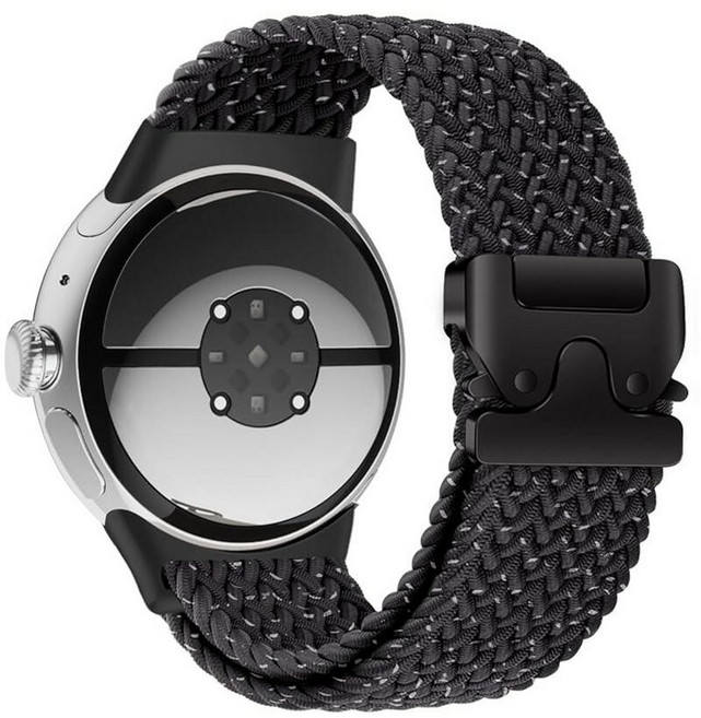 구글 픽셀 워치 4/3 45mm 밴드와 호환되는 브레이드 밴드 신축성 있는 나일론 통기성 스포츠 스트랩 픽셀 워치 4 45mm 밴드 남성 여성용 - 업그레이드된 낙하산 버클, Starry Black