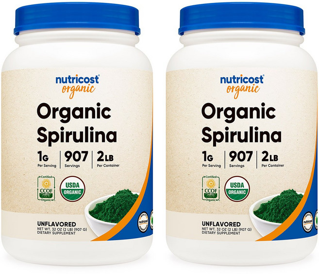 뉴트리코스트 오가닉 스피루리나 파우더 2lb 2병, 907g, 2개