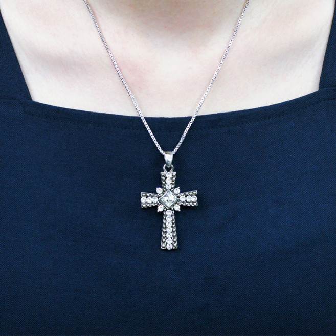 BNP 스왈크리스탈 앤티크십자가 천주교목걸이 고급 크로스목걸이 우아한십자가팬던트