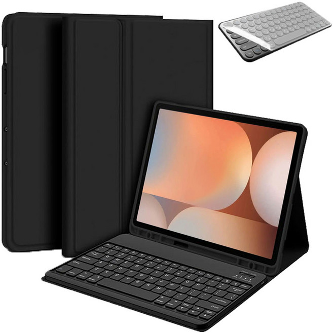 갤럭시탭S10 플러스 12.4인치 호환 블루투스 무선 키보드 케이스 북커버 S펜슬 수납 S10+ 케이스나라 삼성 갤탭 SM-X820N X826N, 블랙, 1개