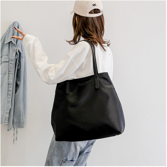 블랙 빅 데일리 에코백 초경량 지퍼 숄더백