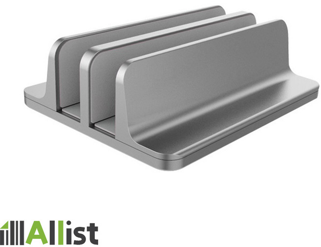 올리스트 알루미늄 맥북 그램 노트북 아이패드 태블릿 스탠드 세로 수직 거치대 싱글 더블, 그레이, 더블슬롯, 1개