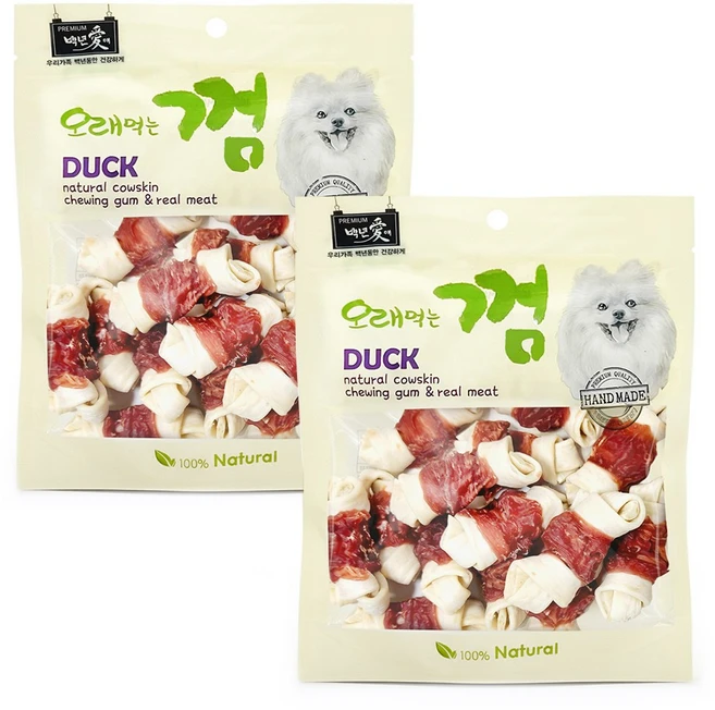 백년애 고기가 2배 이상 말린 오래먹는 강아지껌, 오리고기 소형, 250g, 2개 - 쿠팡