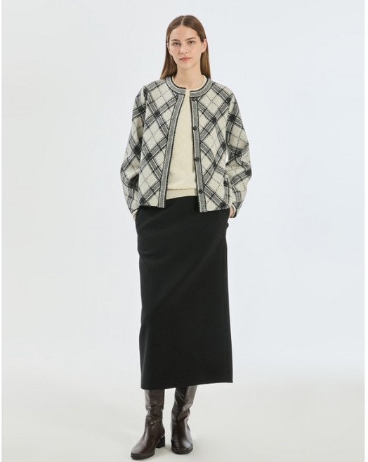 닥스 [High Wool Blend] 크림 울혼방 체크패턴 자켓형 가디건 YMDLSW5D901CR