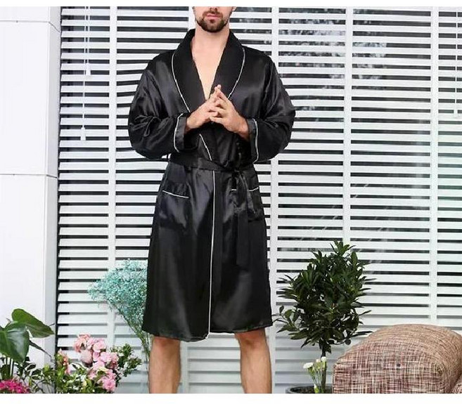남성용 실크 새틴 샤워 가운 얇은 잠옷 호텔 홈웨어 바스로브 나이트가운