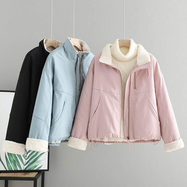 3가지 컬러 양털 후리스 안감 귀여운 여성 겨울 코트 보들보들 기모 도톰 집업 자켓 뽀글이 긴팔 바람막이 방한복 아우터