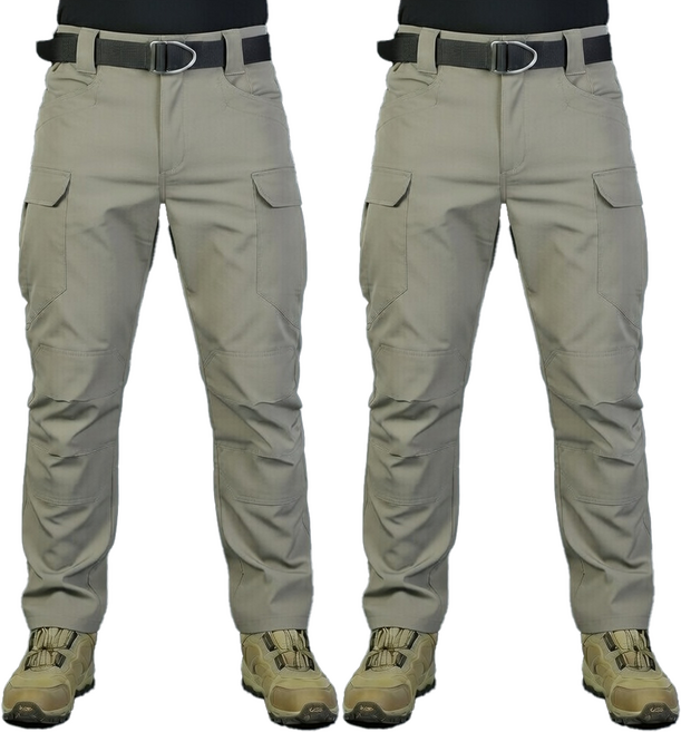 1+1 봄 여름 고급 스판 IX7 튼튼한 전술 바지 작업복 택티컬 등산 낚시 외출 춘추 전술복 작업, 베이지+베이지(여름)