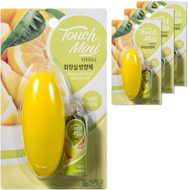 리빙굿 터치미니 화장실 방향제 본품, 13ml, 4개, 상큼한 레몬향