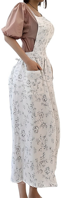 헬로젬 꽃무늬 원피스 롱 앞치마, 화이트, 1개