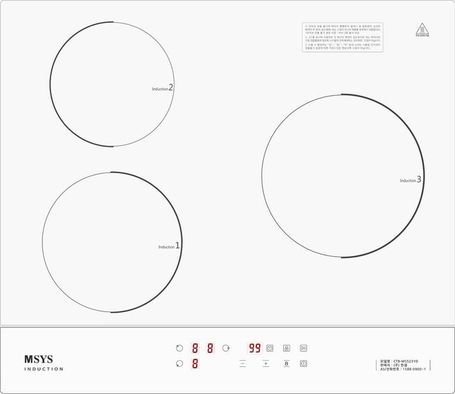 한샘 MSYS 스마트 인덕션 3구, 빌트인, CTB-MS523YD(화이트)