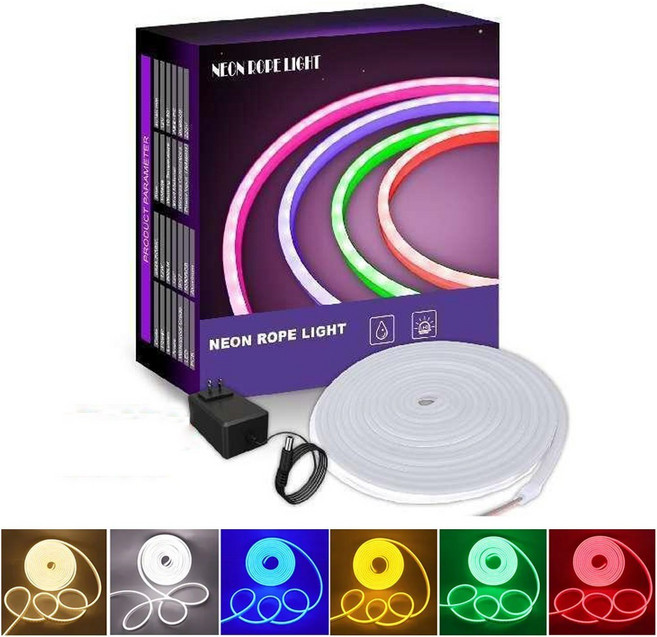 지아이비 DC12V LED 네온플렉스 5M+아답터세트 네온 줄조명 6mmX12mm 인테리어 DIY, 그린, 1개
