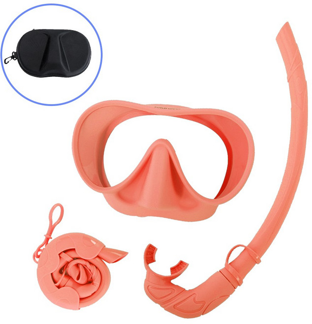 폴드래블 접는 스노쿨 스노쿨링 세트 마스크 스노클링 기어 장비, 코랄핑크