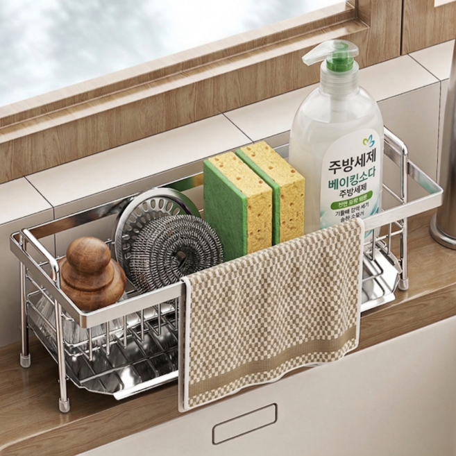 티모아리스 프리미엄 수세미 거치대 304 올스텐 30cm 와이드형, 1개, 실버