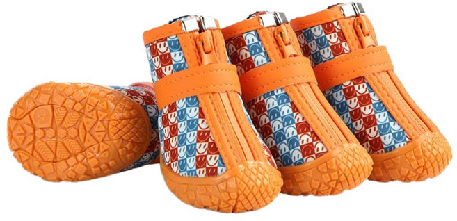 우기펫 강아지 신발, 1개, 체크오렌지