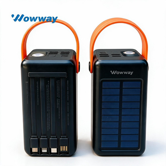 WOWWAY 태양광 보조배터리 60000 대용량 일체형 22.5W 초고속충전 LED 파워뱅크 태양열 충전기, 블랙, HT-DX656
