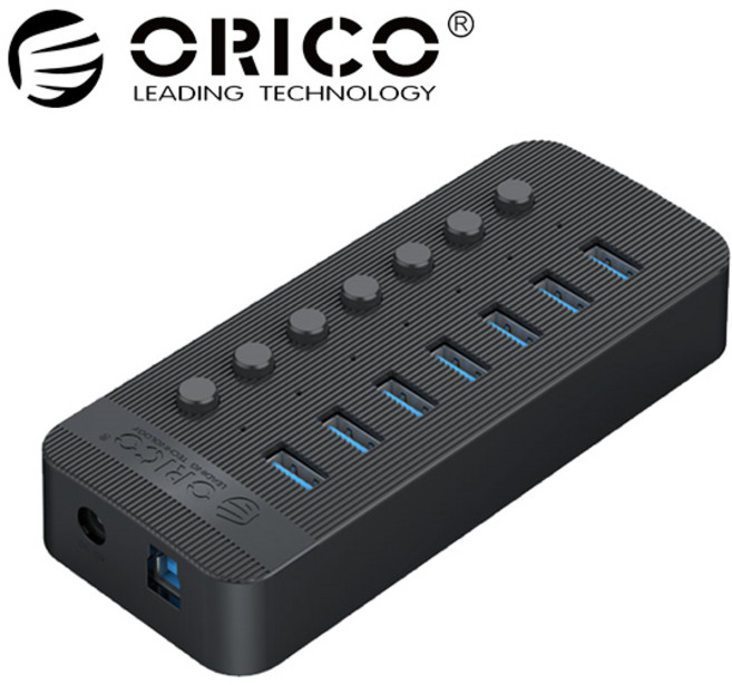 오리코 7포트 유전원 USB허브 CT2U3-7AB, 블랙, 1개