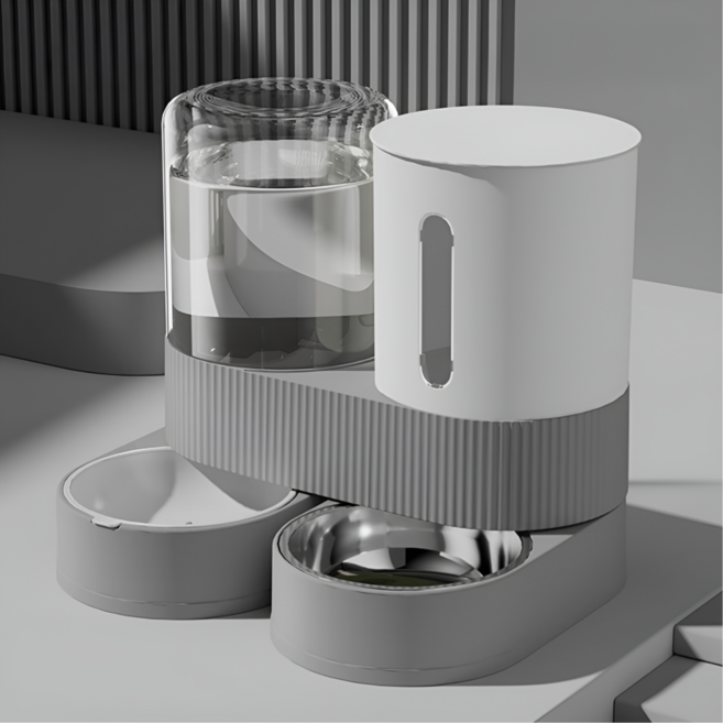 나너마켓 투인원 360도 회전 2400ml 대용량 반자동 반려동물 급식기, 1개, 화이트,그레이