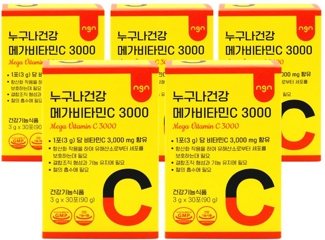 누구나건강 고함량 메가 비타민c 3000, 90g, 5개