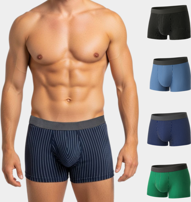 남성용 스트라이프 스판 드로즈 사각 팬티 4장 세트