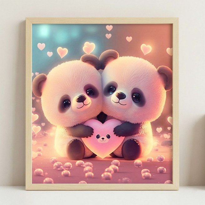 루벨르 DIY 보석십자수 패브릭형 30x30cm, 1세트, 판다커플