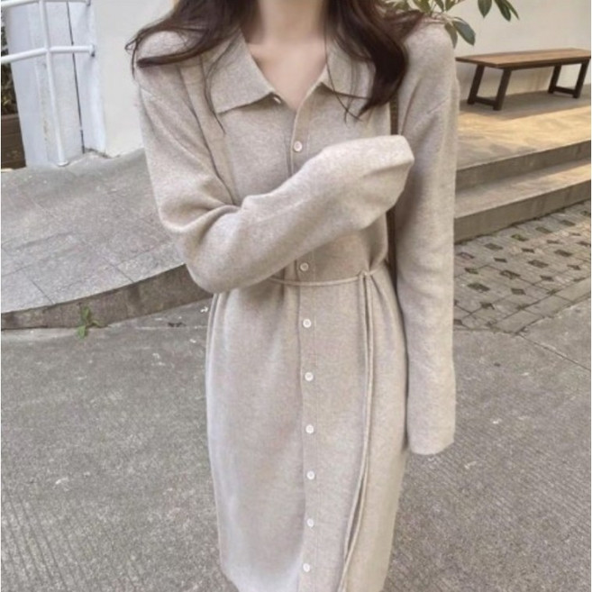 여성 랩 니트 롱원피스 슬림라인 단정핏 데일리 하객 모임룩 간절기