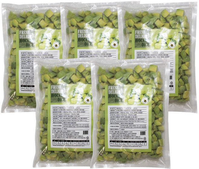 산들네이처 아보카도 다이스 냉동아보카도 아보카도요리 아보카도샌드위치 과카몰리 2.5kg (500g x 5봉), 5개, 500g