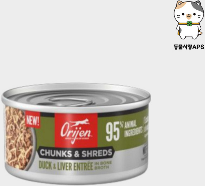 오리젠 덕&리버 청크 슈레드 고양이주식캔, 1개, 155g