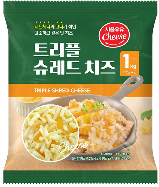 서울우유 트리플 슈레드 모짜렐라 체다 고다 혼합치즈, 4개, 1kg