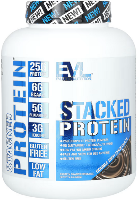 EVLUTIONNUTRITION 스택드 프로틴 더블 리치 초콜릿 맛, 2.268kg, 1개
