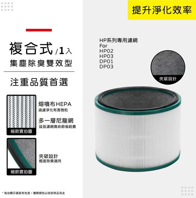 蟎著媽 複合式濾網 適用 Dyson DP01 DP03 HP02 HP03 空氣清淨機, 1個