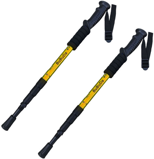 킴스브로 4단 접이식 초경량 듀랄루민 등산스틱 2개 세트, 금색 × 단일사이즈 × 2개