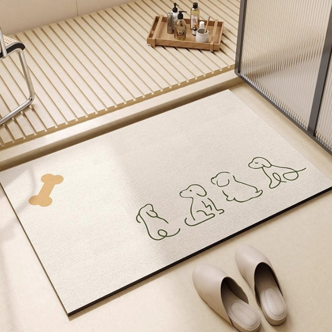 빨아쓰는 시그니처 소프트 규조토 발매트, 1개, 아이보리 강아지