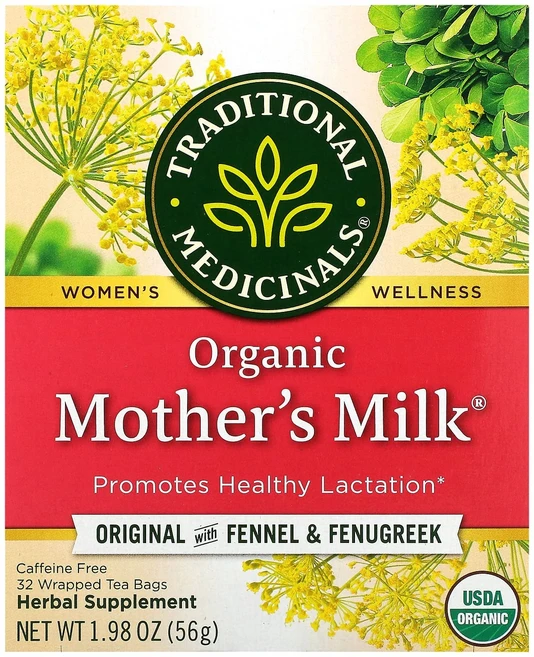 Traditional Medicinals 유기농 Mother's Milk® 오리지널 회향 및 호로파 함유 카페인 무함유 포장 티백 32개 56g(1.98oz), TraditionalMedicinals유기농Mother, 1개 - 쿠팡