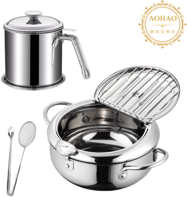 AOHAO 스텐 오일포트 + 튀김냄비+집게 세트 인덕션겸용 튀김기 프라이어팟 기름통 기름망, 오일포트1.8L + 튀김냄비20CM, 오일포트1.8L + 튀김냄비20CM, 1개