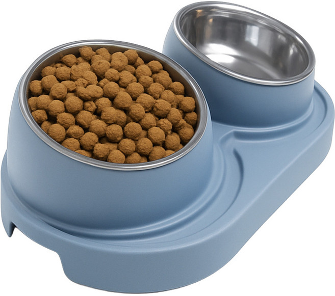 츄르몽 흘림방지 스텐 강아지 물그릇 식기 고양이 밥그릇, 1개, 그레이+블루