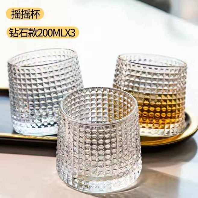 旋轉不倒翁玻璃酒杯 搖搖杯, 1只, 搖搖杯,豎紋款1只+杯託*1