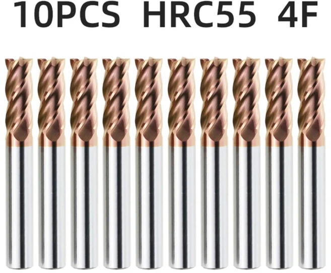 TOOLEYE HRC55 CNC 밀링 커터 초경 엔드 4 플루트 기계 금속용 도구 3 5 6 8 생크 텅스텐 강철, 03 10pcs HRC55 4F, 19 d2.5xD4x50L