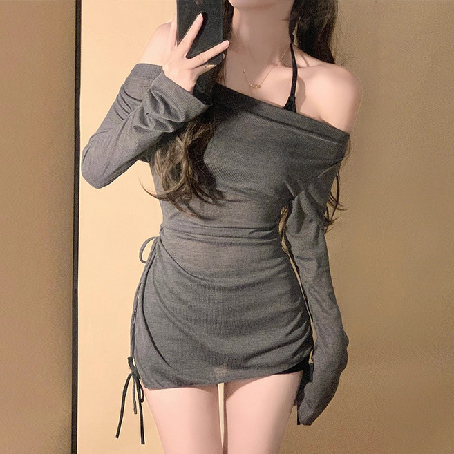 메이리앤 여성 수영복 세트 3종 새벽그레이 오프숄더 셔링 커버업 비키니