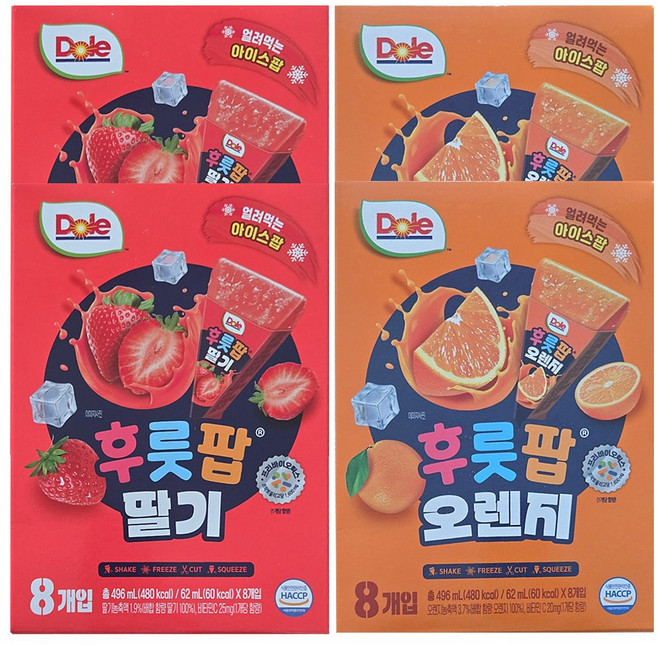 Dole 돌 후룻팝 62ml 2종 총 32개 (오렌지x16 +딸기x16)
