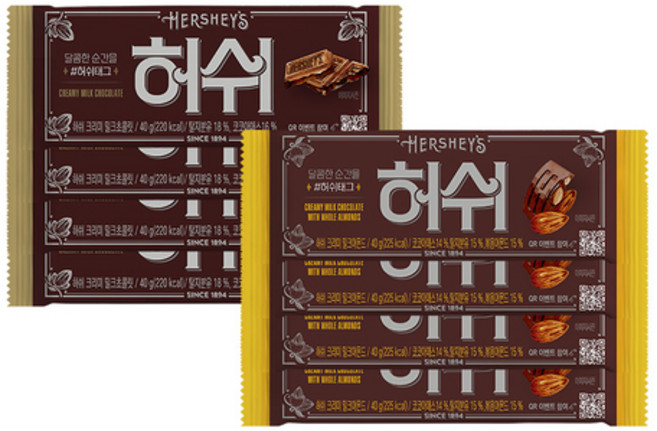 허쉬 레귤러바 밀크 40gX4개+허쉬 레귤러바 아몬드 40gX4개, 1세트, 320g