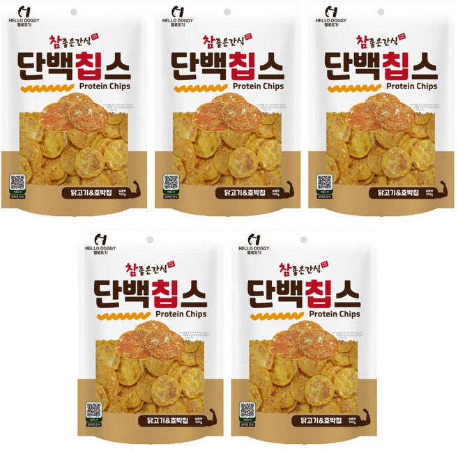 헬로도기 강아지 단백칩스 건조간식, 5개, 100g, 닭+호박