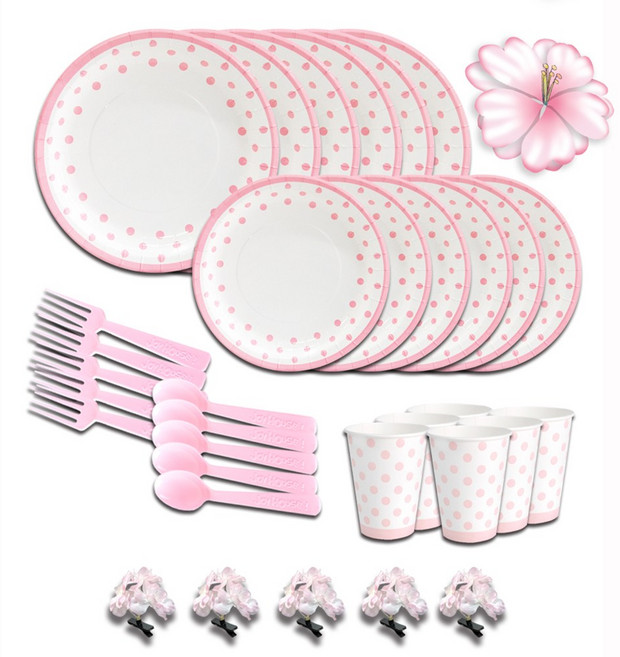 벚꽃 핑크 그린 홈파티 세트 (5인용 파티식기+벚꽃핀) 커플 가족 나들이 캠핑 홈파티 장식 접시 종이컵 토퍼 파티용식기, 1세트, 벚꽃 핑크 홈파티세트 (5인용식기세트+벚꽃핀)