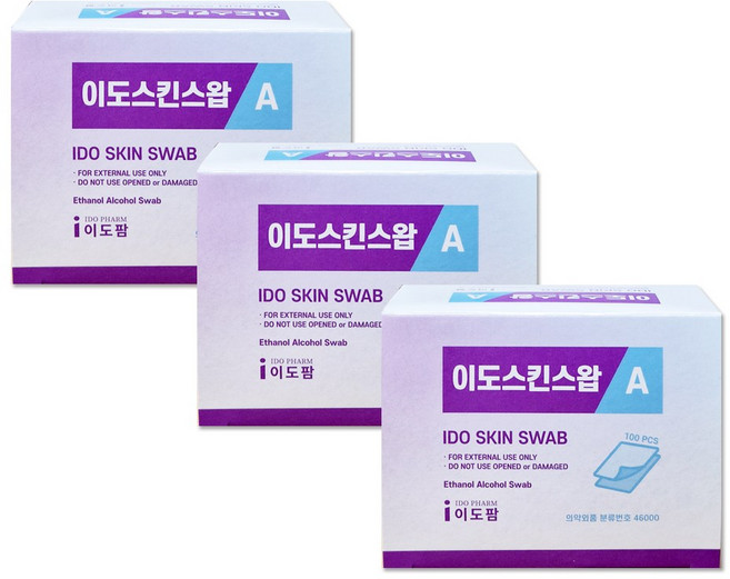 이도스킨스왑A 100매 x 5개 에탄올 국산 알콜솜, 3개