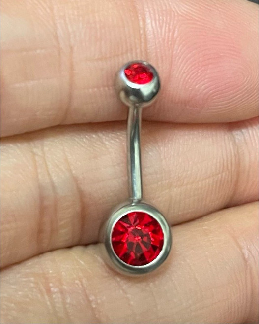 鈦鋼醫用不鏽鋼肚臍環 彩色圓鑽設計 防過敏肚臍釘, 1個, 大紅色