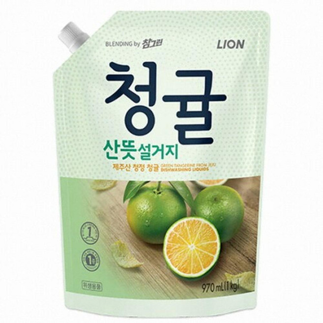 참그린 청귤 산뜻설거지 리필, 970ml, 20개