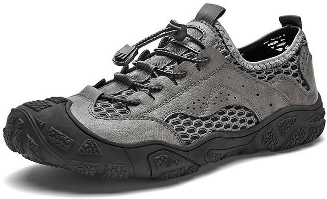 유리아나 여름 남성 가죽어퍼 남성 등산화 트레킹화 통기 아웃도어 남자 작업화 초경량 방충격 미끄럼방지 정품 등산화 발볼 넓은 운동화 그레이계열 빅사이즈 다이얼 운동화