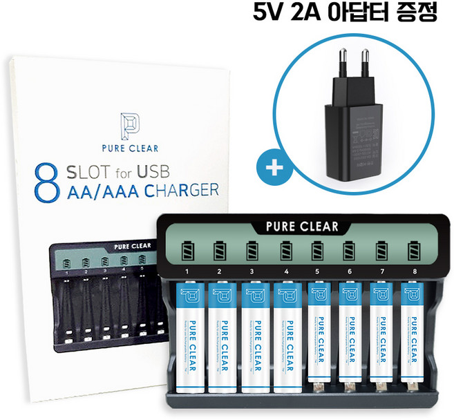 퓨어클리어 AA / AAA 겸용 LCD USB 8구 충전기 SW-8NP, 1개